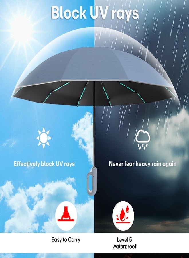 PRIME PICK مظلة سفر برايم بيك - مظلة صغيرة مقاومة للرياح - حجب للأشعة فوق البنفسجية، شريط عاكس، مقبض كارابين - رمادي - Image 5